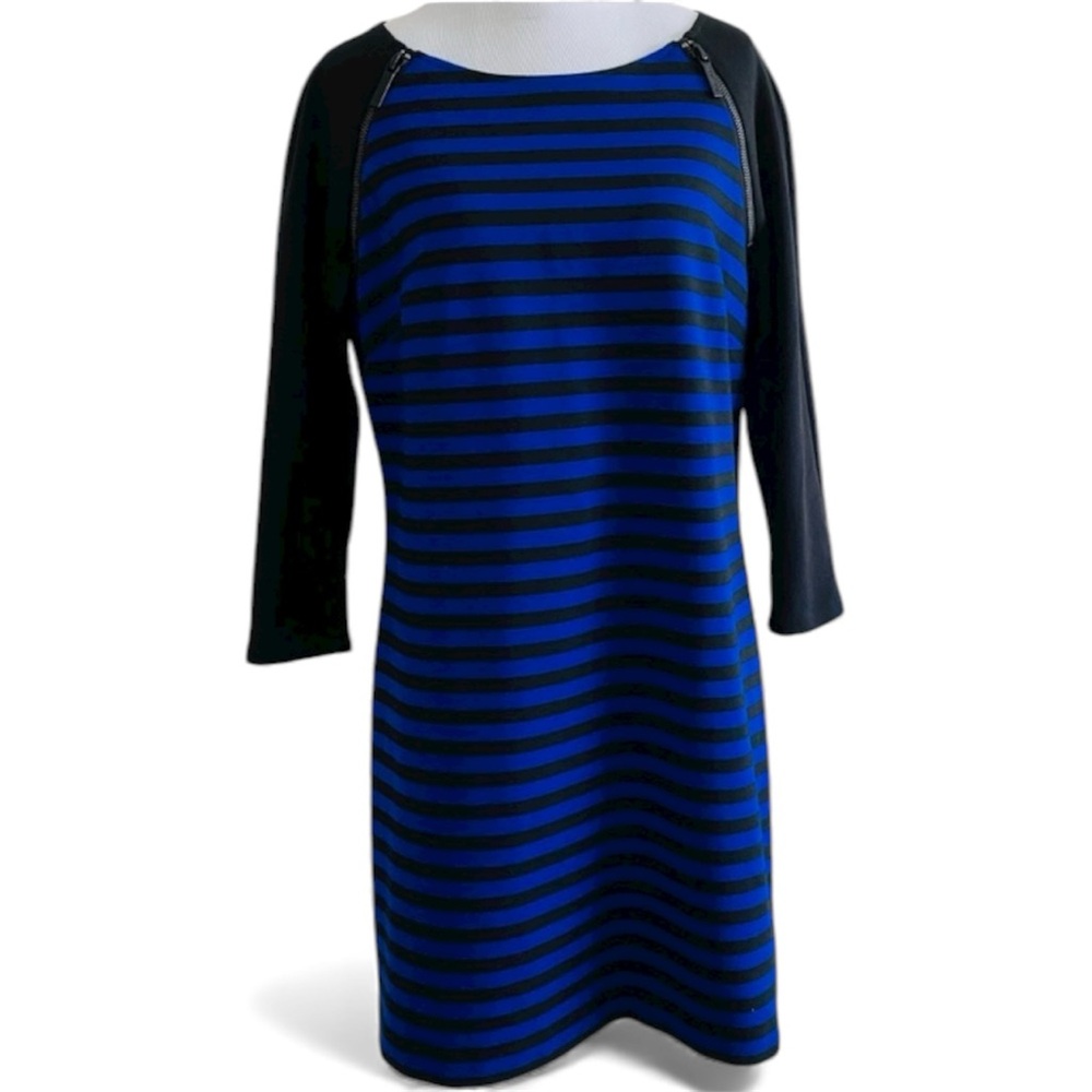 MICHAEL MICHAEL KORS KNIT DRESS STRIPED SHEATH 12 BLUE BLACK OFFICE Workwear